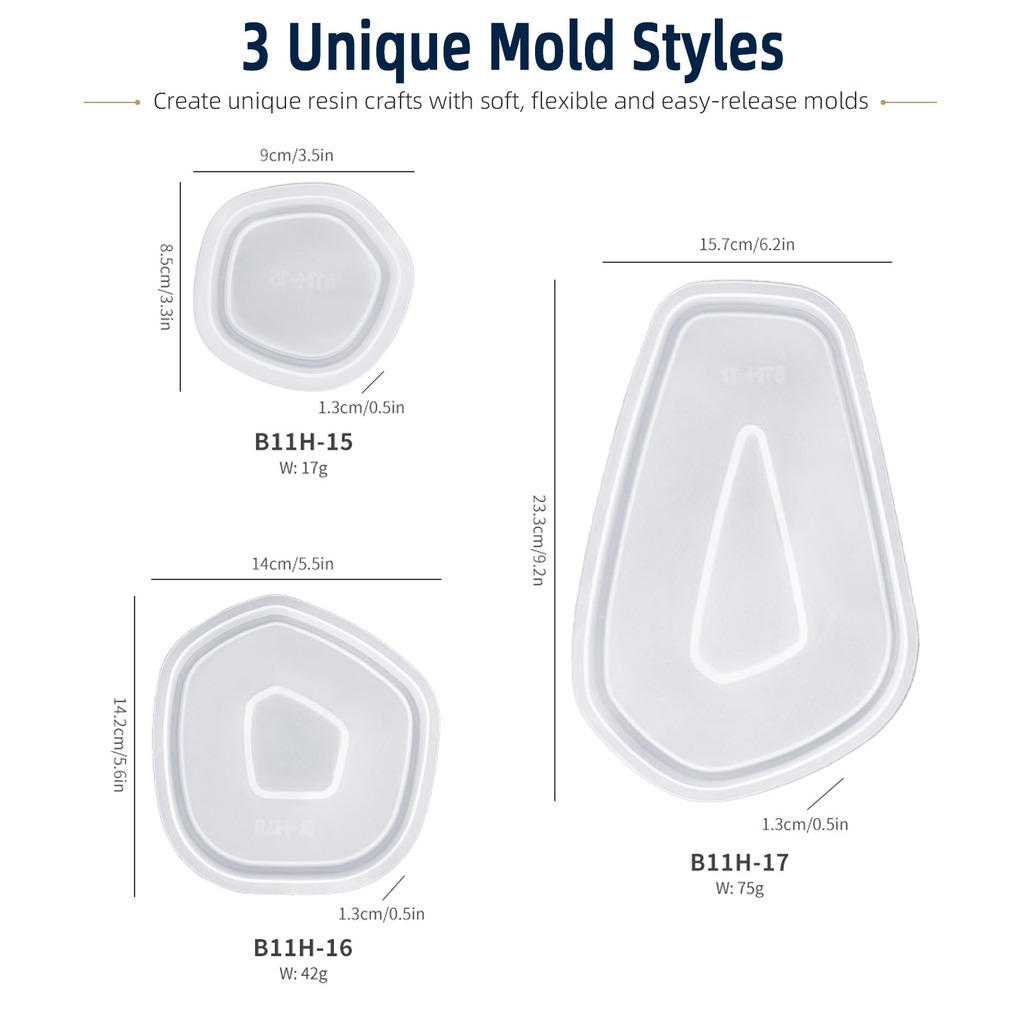 Silicone Epoxy Resin Molds Set - 3개 세트 불규칙 트레이 실리콘 레진