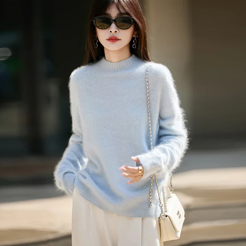 100% 울 여성용 푹신한 하이넥 풀오버, 루즈핏 니트 - Embroidery 리뷰 및 가격