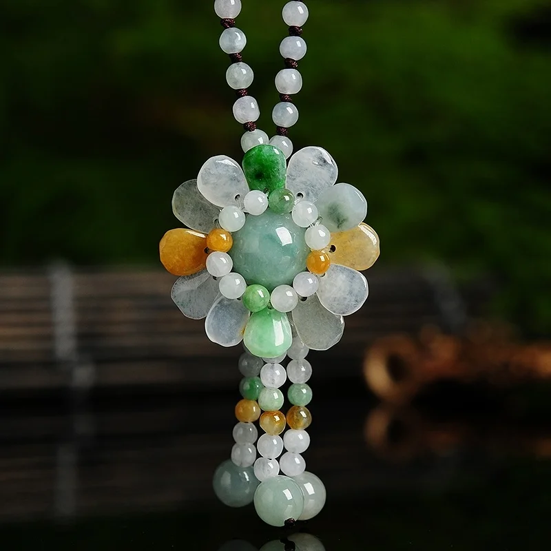 인증 버마어 옥 해바라기 펜던트 경옥 에메랄드 비즈 목 - Beading 리뷰 및 가격