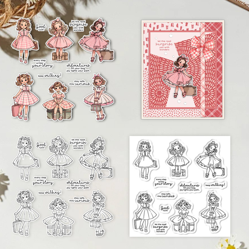 Suncraft 사랑스러운 여행하는 어린 소녀 클리어  - Clear Silicone Stamps For Card Making 리뷰 및 가격